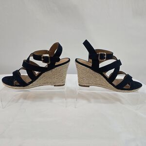 Dulce Vita Sandals Women's 8 dV8 Wedge 3" Heel Open Toe Buckle Black & Tan